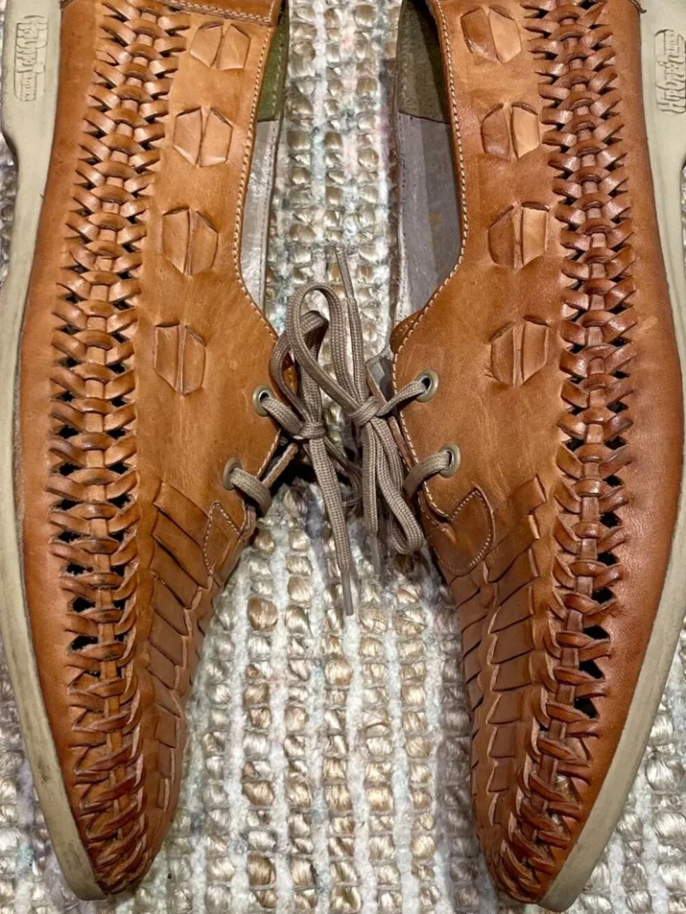 HipOppoTamus Vintage Tan Woven Leather Lace Huarache Oxfords Hand Made in Brazil